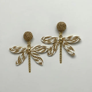 Dragonfly Party Earrings in Tan