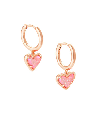 Ari Heart Huggie Earrings in Rose Gold Pink Drusy