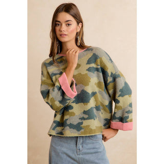 Blending In Sweater in Camo Pink