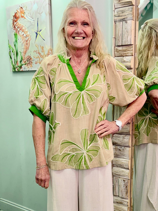Floral Behavior Top in Taupe