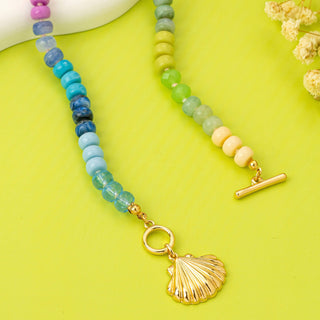 Rainbow Beaded Seashell Charm Necklace