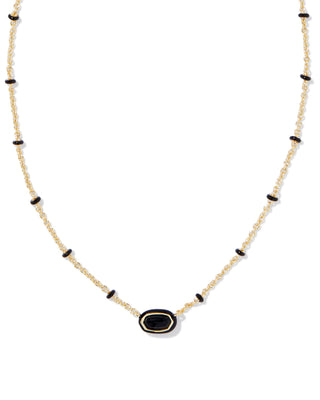 Mini Elisa Enamel Frame Short Pendant Necklace In Gold Black Agate