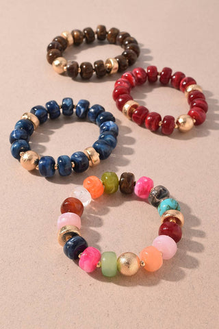 Chunky Marbled Bead & Gold Accent Stretch Bracelet