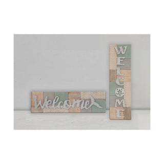 Metal Welcome Sign With Wooden Background