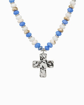 Hammered Cross Beaded Necklace