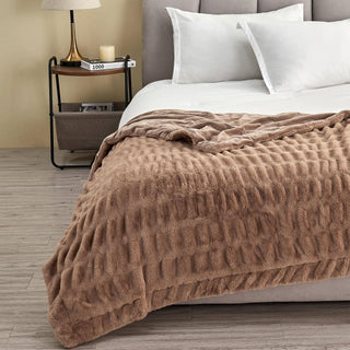 Ruched Faux Fur Throw Blanket | Alondra Collection by Great: 50" x 60" Throw / White