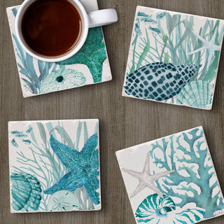 Coral Life Assorted Image Tumbled Tile Coaster 4 Pack