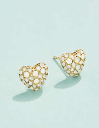 SP Sparkling Heart Stud Earrings in White Opal