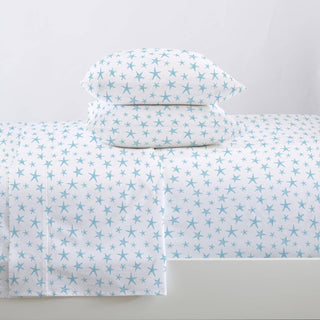 4-Piece Coastal Microfiber Sheet - Newport Collection: Twin / Coastal - Starfish - Blue