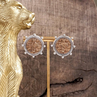 Divine Duo Two-Tone Cross Stud Earrings