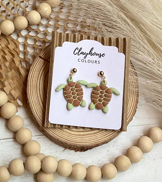 Beach Clay Earrings: Large Turtle