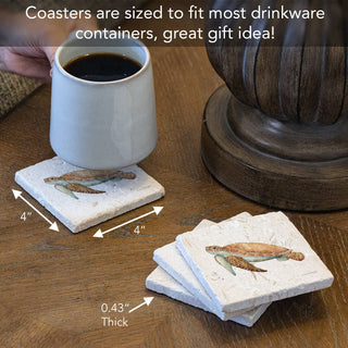 Sea Turtle 4 Pack Natural Shell Stone Absorbent Coasters