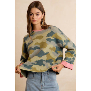 Blending In Sweater in Camo Pink