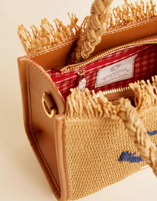 Woven Straw Dune Satchel in Anchor