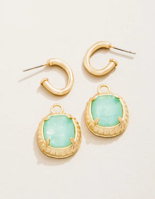 Karina Oval Drop Hoop Earrings in Sea Foam