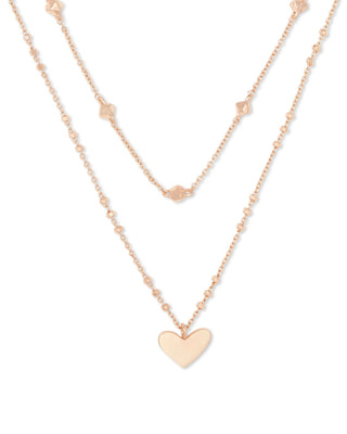 Ari Heart Multi Strand Necklace In Rose Gold Metal