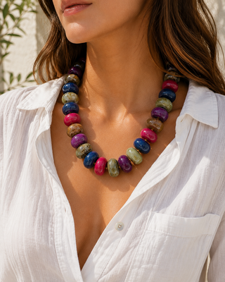 Chunky Marble Seed Bead Statement Necklace