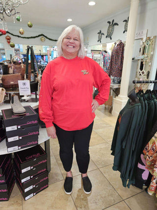 Floral Believe Santa Long Sleeve Crewneck In Red