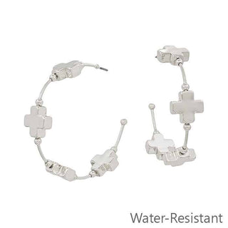 Time To Talk Silver Cross Hoop Earrings