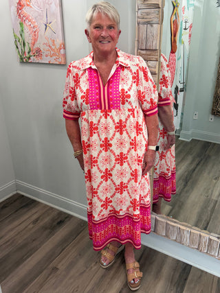 Seeing You Midi Dress in Pink Mix