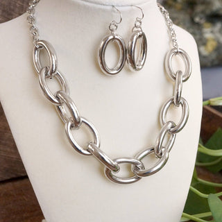Chunky Chain Statement Necklace Set Gold & Silver Tones