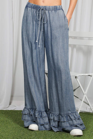 Ruffled Feathers Flare Chambray Pant