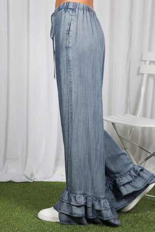 Ruffled Feathers Flare Chambray Pant
