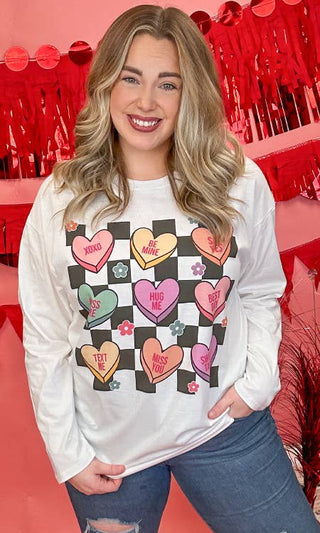 Checkerboard Conversation Hearts Long Sleeve Top