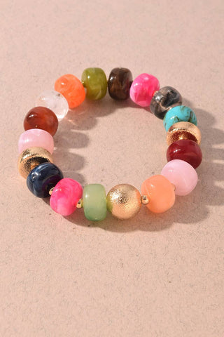 Chunky Marbled Bead & Gold Accent Stretch Bracelet
