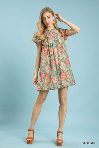Lack Of You Dress in Sage Mix