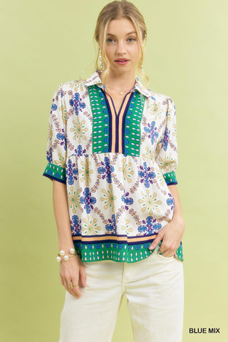 Just Charming Top in Blue Mix