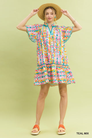 All At The Top Babydoll Dress in Teal Mix