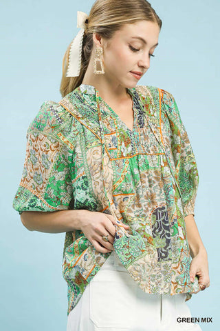 Down In The Forest Top in Green Mix