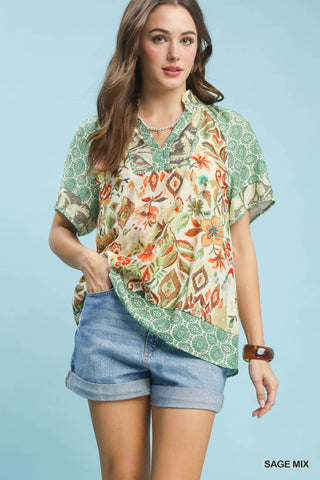 Walk Through Time Top in Sage Mix