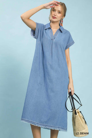 Walk To The Sounds Midi Dress in Light Denim