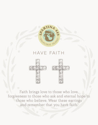 Silver Stud Earrings in Have Faith/Cross