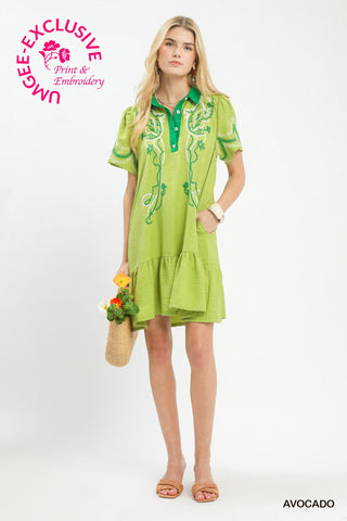 Softly Staring Babydoll Dress in Avocado