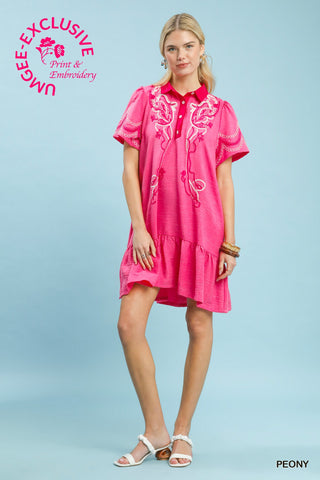 Softly Staring Babydoll Dress in Peony