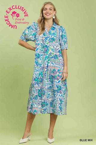 Whispering Winds Midi Dress in Blue Mix