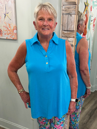 Out On The Boardwalk Top in Aqua