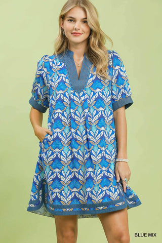 Stack It Up Dress in Blue Mix