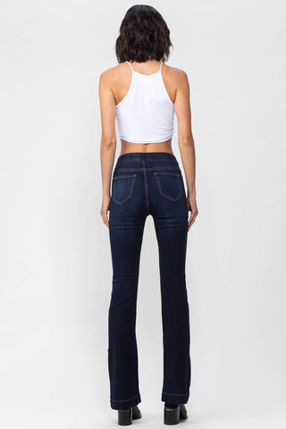 Classic Indigo Pull On Flare Jeans In Dark Denim