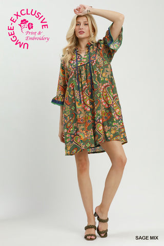 Paisley Promises Mini Dress in Sage Mix