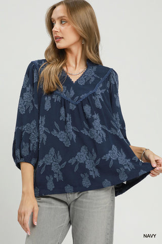 Floral Atelier Top in Navy