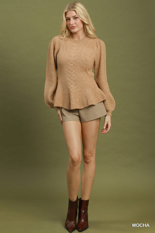 Peplum Vibes Sweater in Mocha