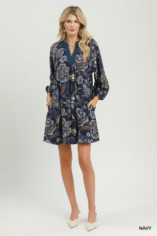Quest For Flowers Mini Dress in Navy