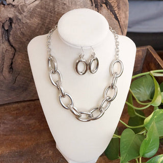 Chunky Chain Statement Necklace Set Gold & Silver Tones