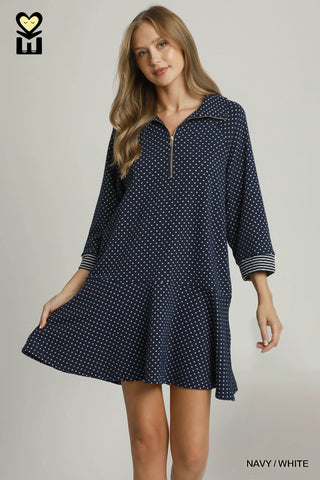 Walking Through Time Dress in Navy / White