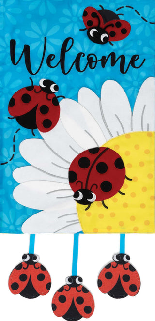Ladybug & Daisies Applique Garden Flag
