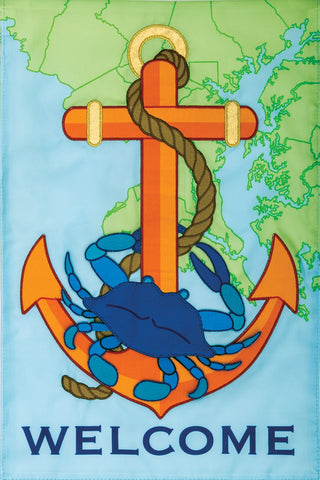 Crab Anchor Applique Garden Flag
